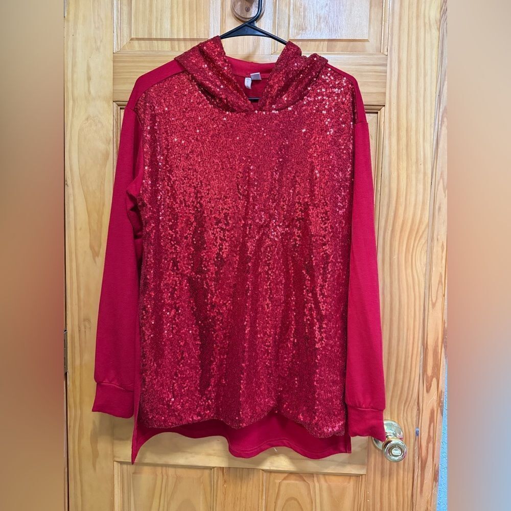CATO size L red sequin embellished hoodie